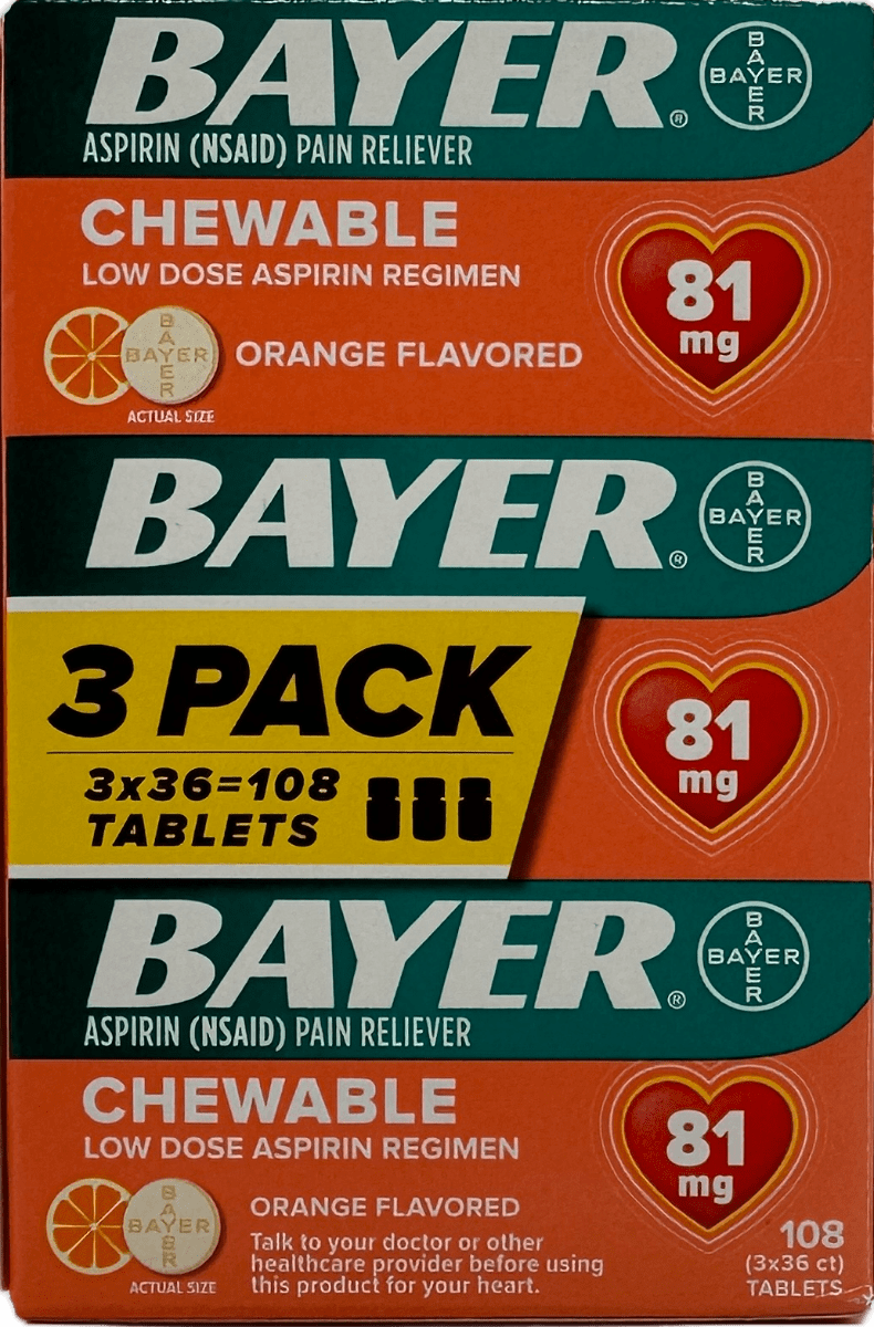 Bayer Aspirin Chewable 81mg Orange Flavored - 108 Tablets