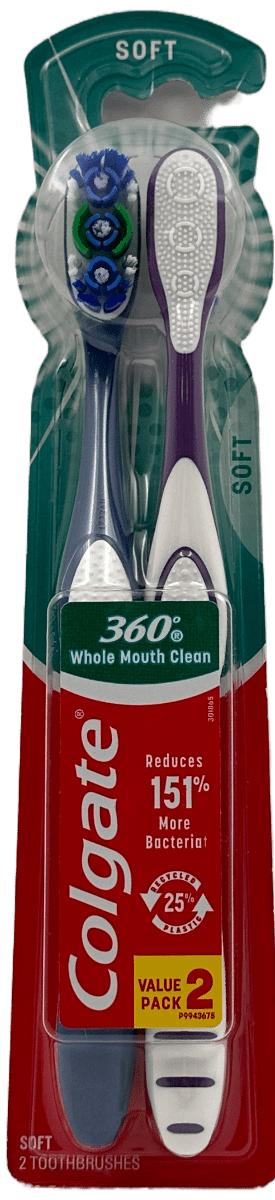 Colgate 360° Whole Mouth Clean Toothbrush - Soft - 2 Toothbrushes