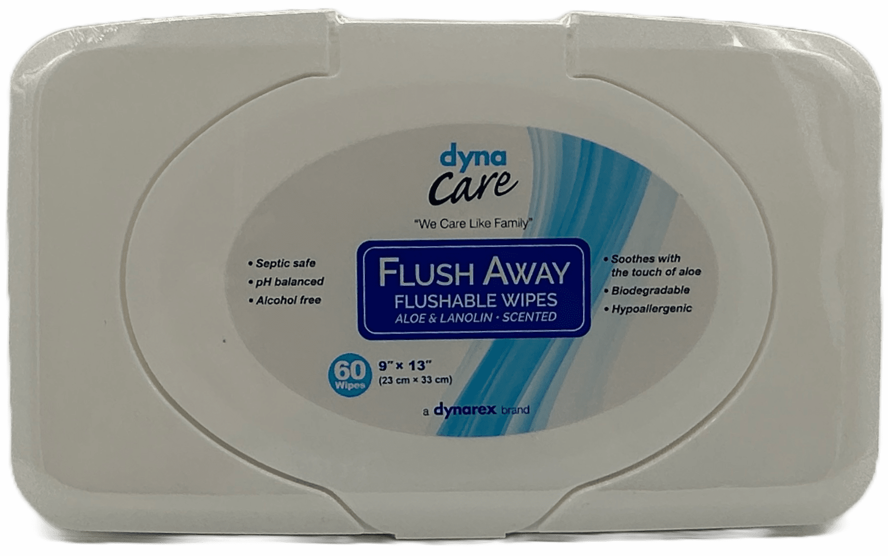 Dyna Care Flush Away Flushable Wipes - Aloe & Lanolin Scented - 60 Ct