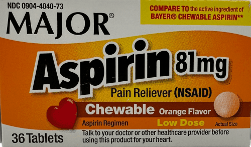 Major Aspirin 81Mg Chewable Orange Flavor - 36 Tablets