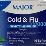 Major Cold & Flu Nighttime Relief: 16 Softgels for Restful Sleep