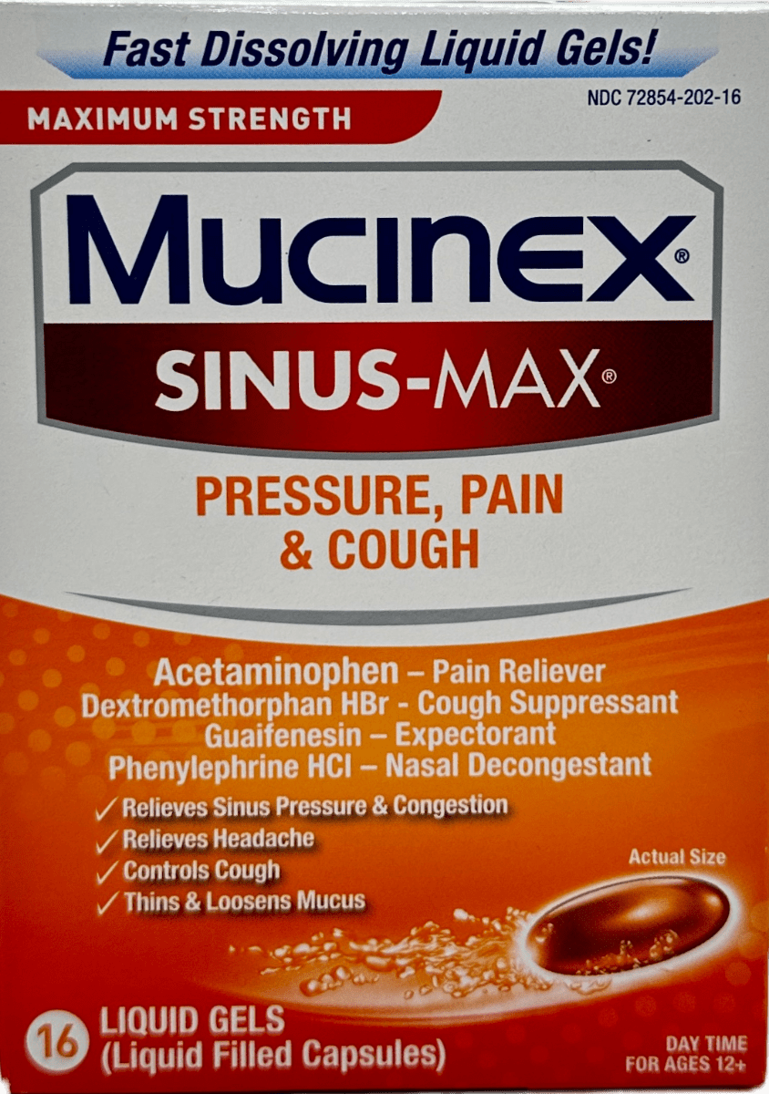 Mucinex Sinus Max: 4-in-1 Relief for Sinus & Cough - 16 Liquid Gels