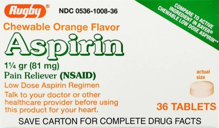 Rugby - Chewable Aspirin Orange Flavor 81mg - 36 Tablets